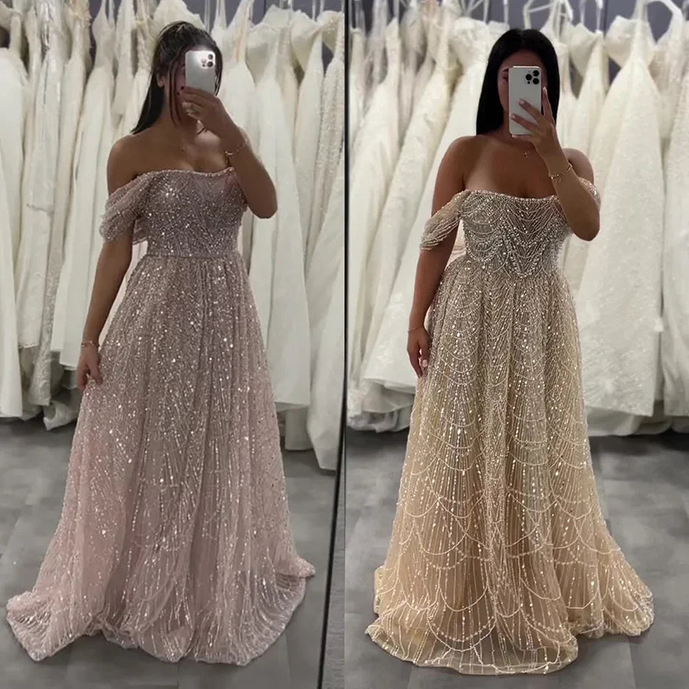 Luxury Nude A-Line Evening Gown with Pearl Beading LA72738A