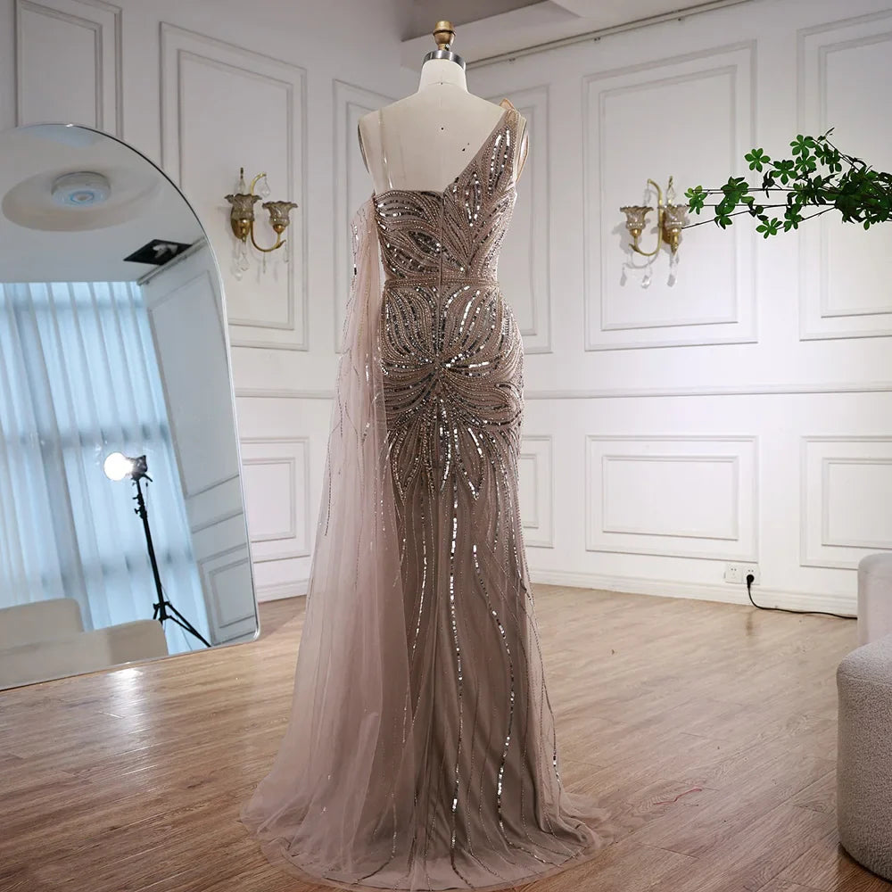 Luxury Royal Blue One Shoulder Mermaid Evening Dress LA72869