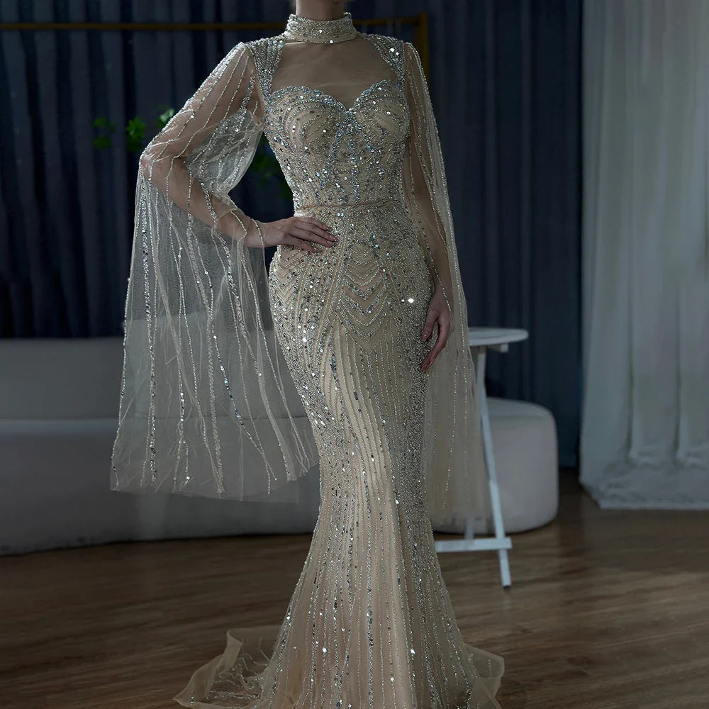 Serene Hill 2025 Luxury Dubai Nude Sweetheart Mermaid Beaded Evening Gowns for Women Party LA72560