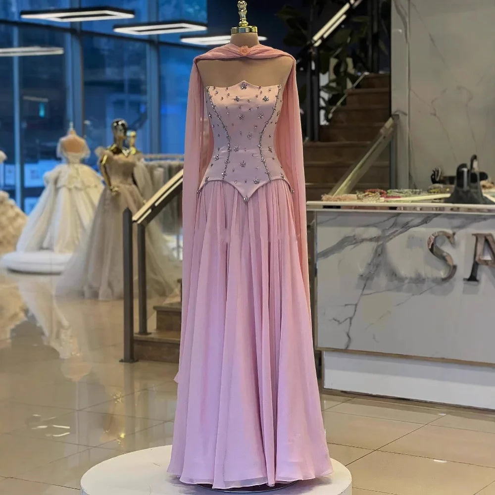 Classy Sage Green Strapless A-Line Chiffon Evening Dress LA73073