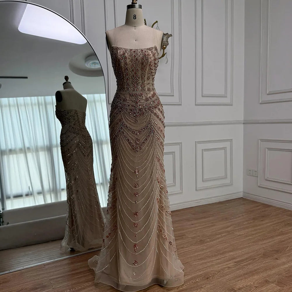 Luxury Green Beaded Saudi Arabic Evening Gown for Formal Occasion LA72842