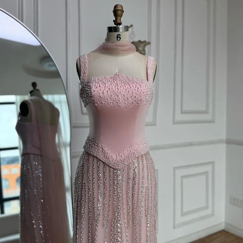 Glamorous Strapless Mermaid Evening Dress with Pearls LA73070