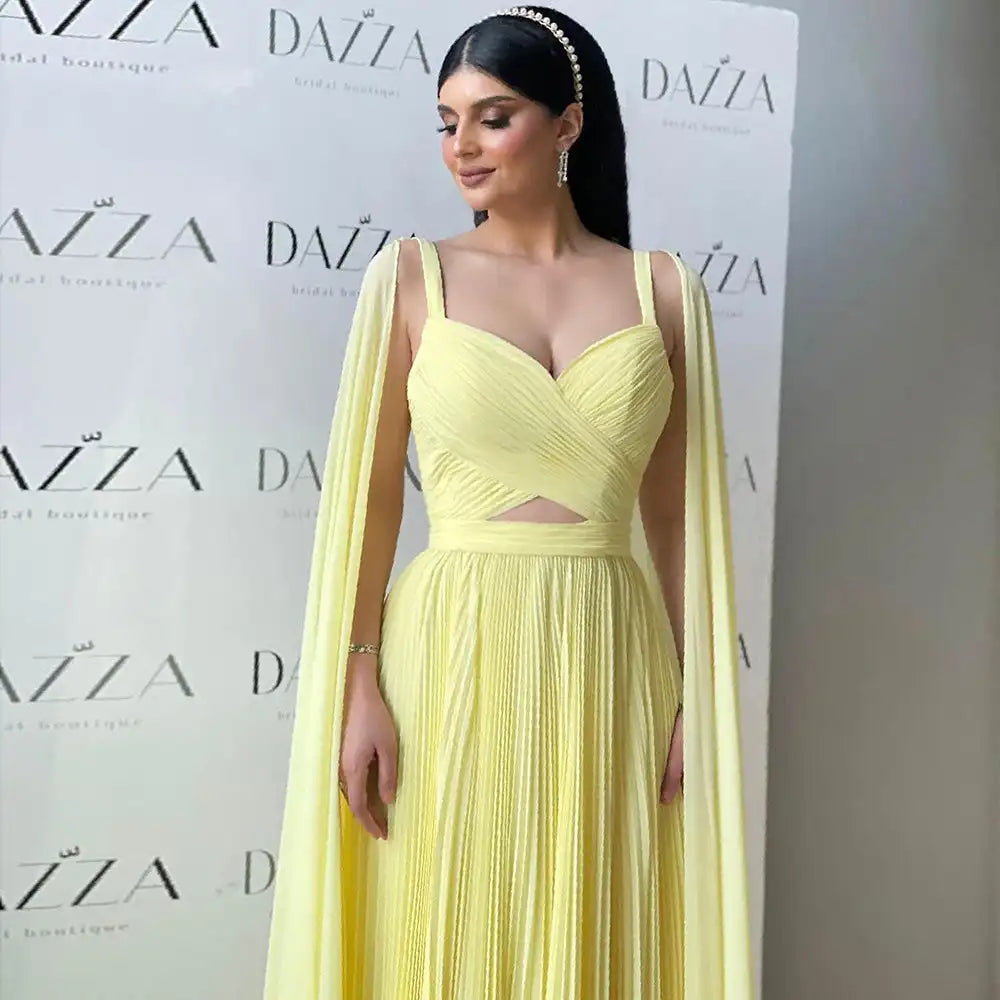 Luxury Fuchsia Chiffon Evening Dress with Cape Sleeves LA73021
