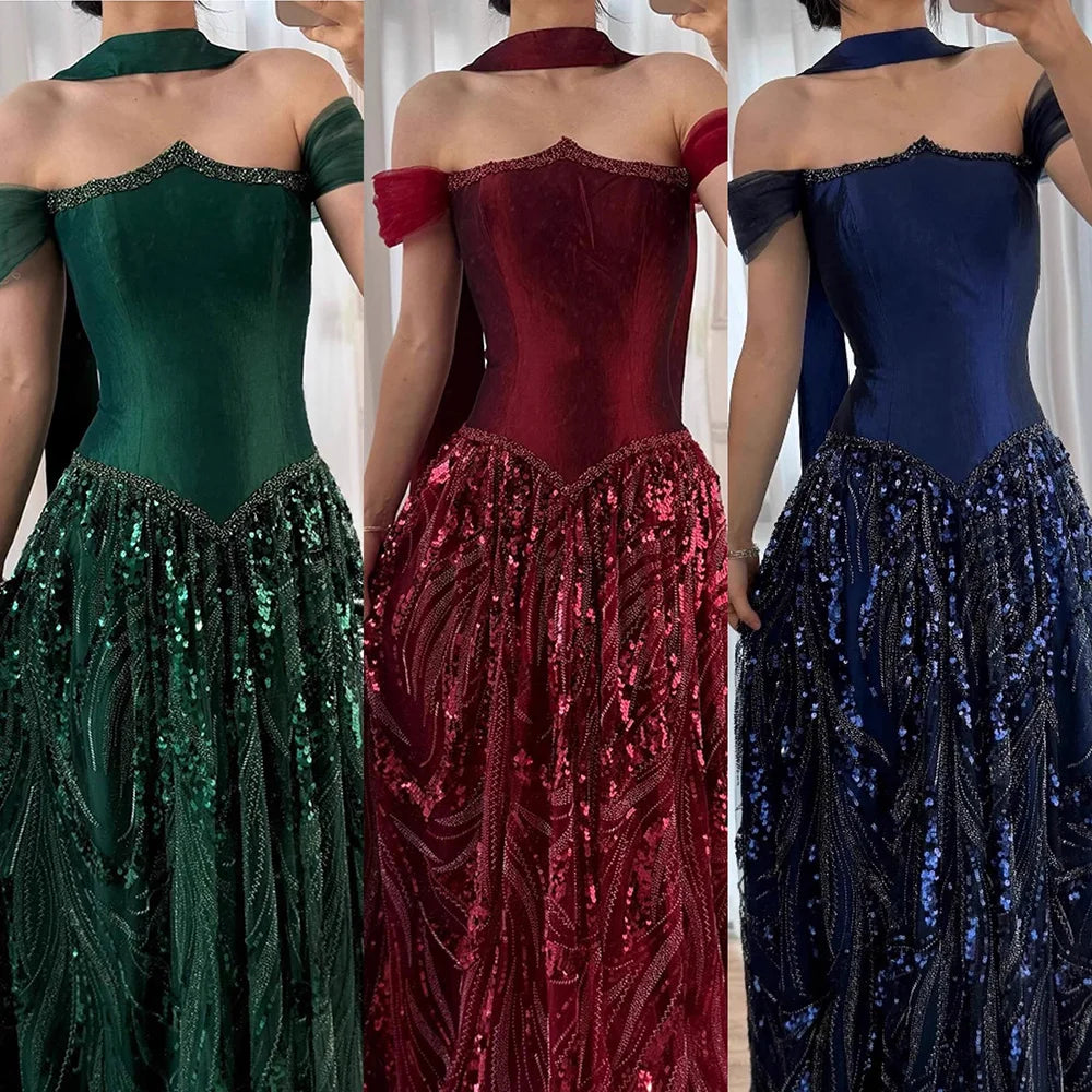 Luxury Arabic Navy A-Line Evening Dress with Beaded LA73050