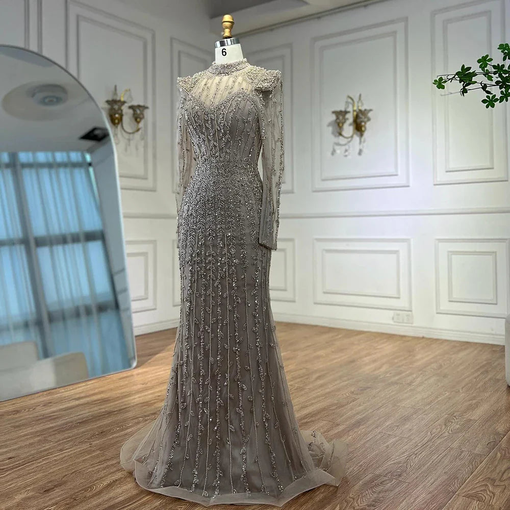 Modest Caramel Mermaid Evening Dress With Long Sleeve LA72826A