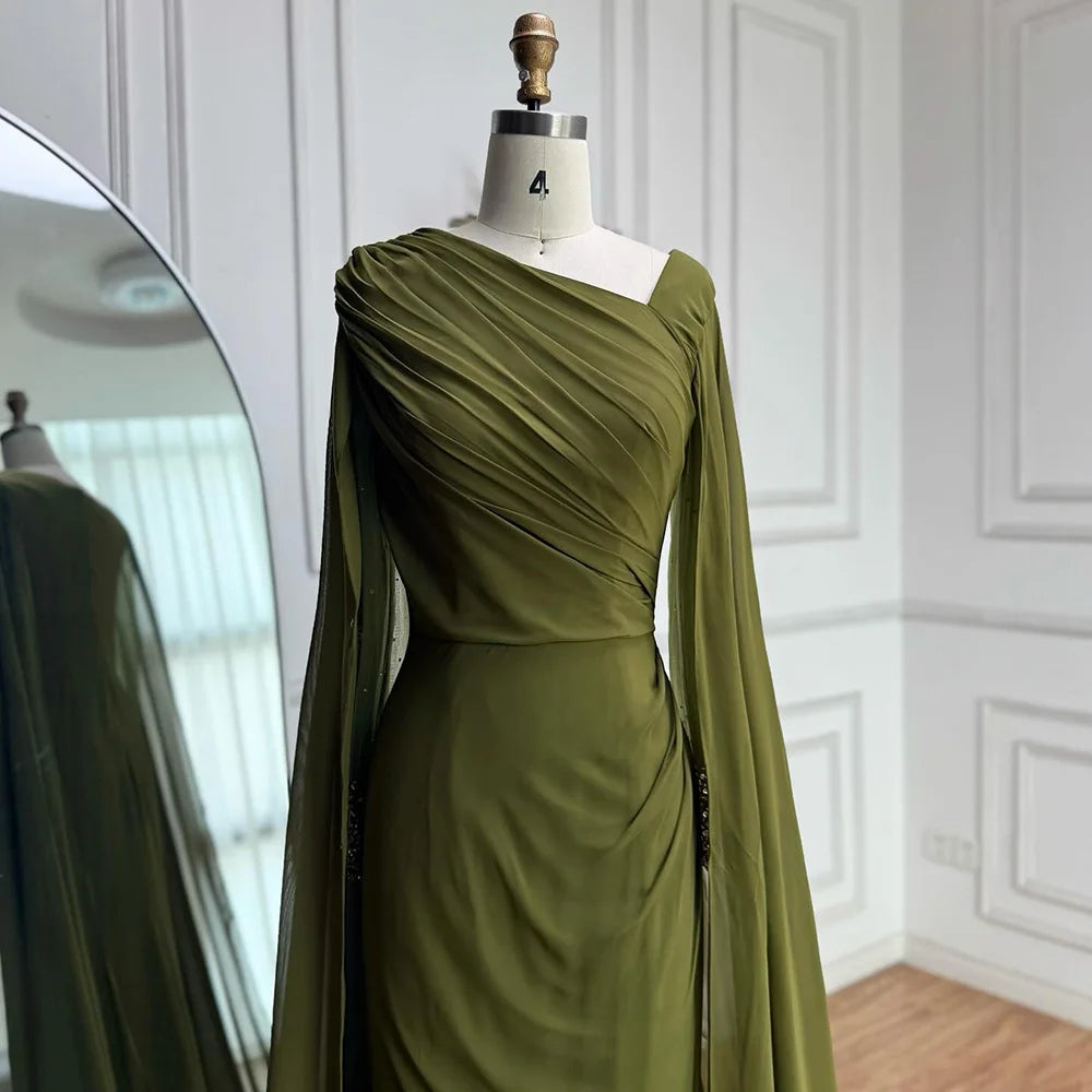 Luxury Olive Green Beaded Stretch Mermaid Evening Dress LA73092