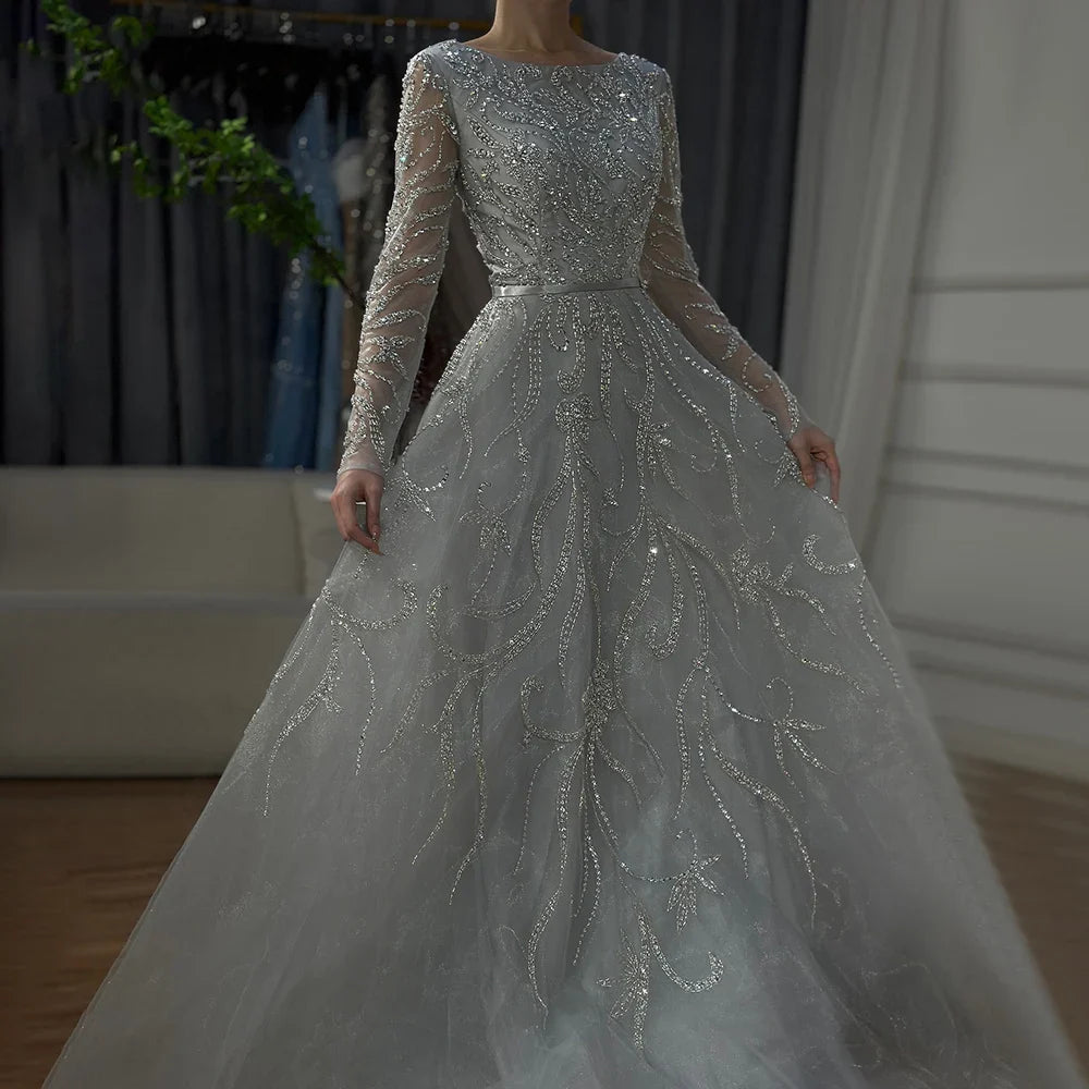 Muslim Nude A-Line Beaded Evening Dress with Long Sleeves LA71596A