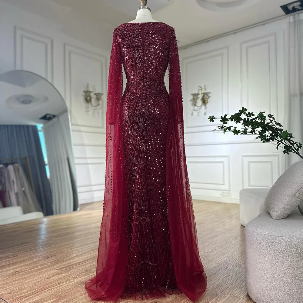 Luxury Arabic Mermaid Evening Dress with Cape Sleeves Plus SizeLA72590A