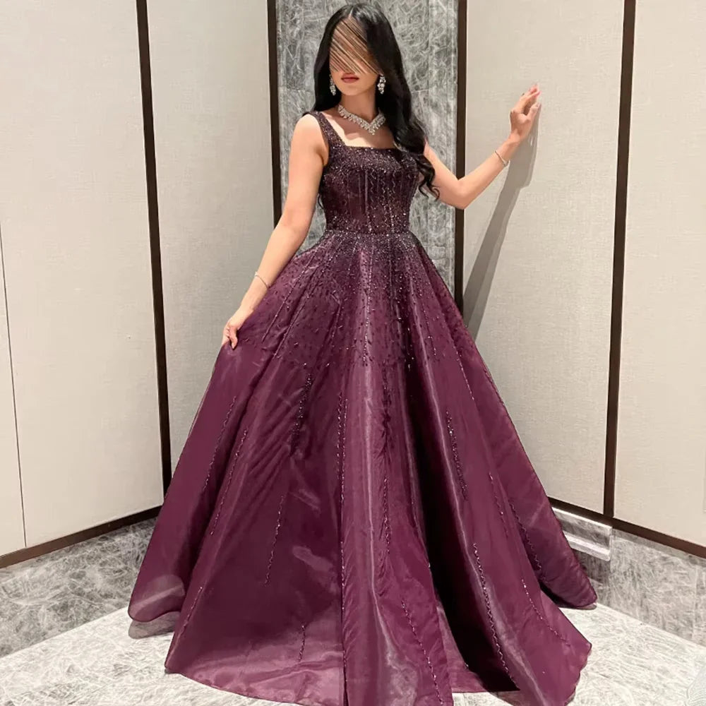 Purple Luxury Square Evening Dresses Arabic Gowns For Party Prom Dress Party LA72857