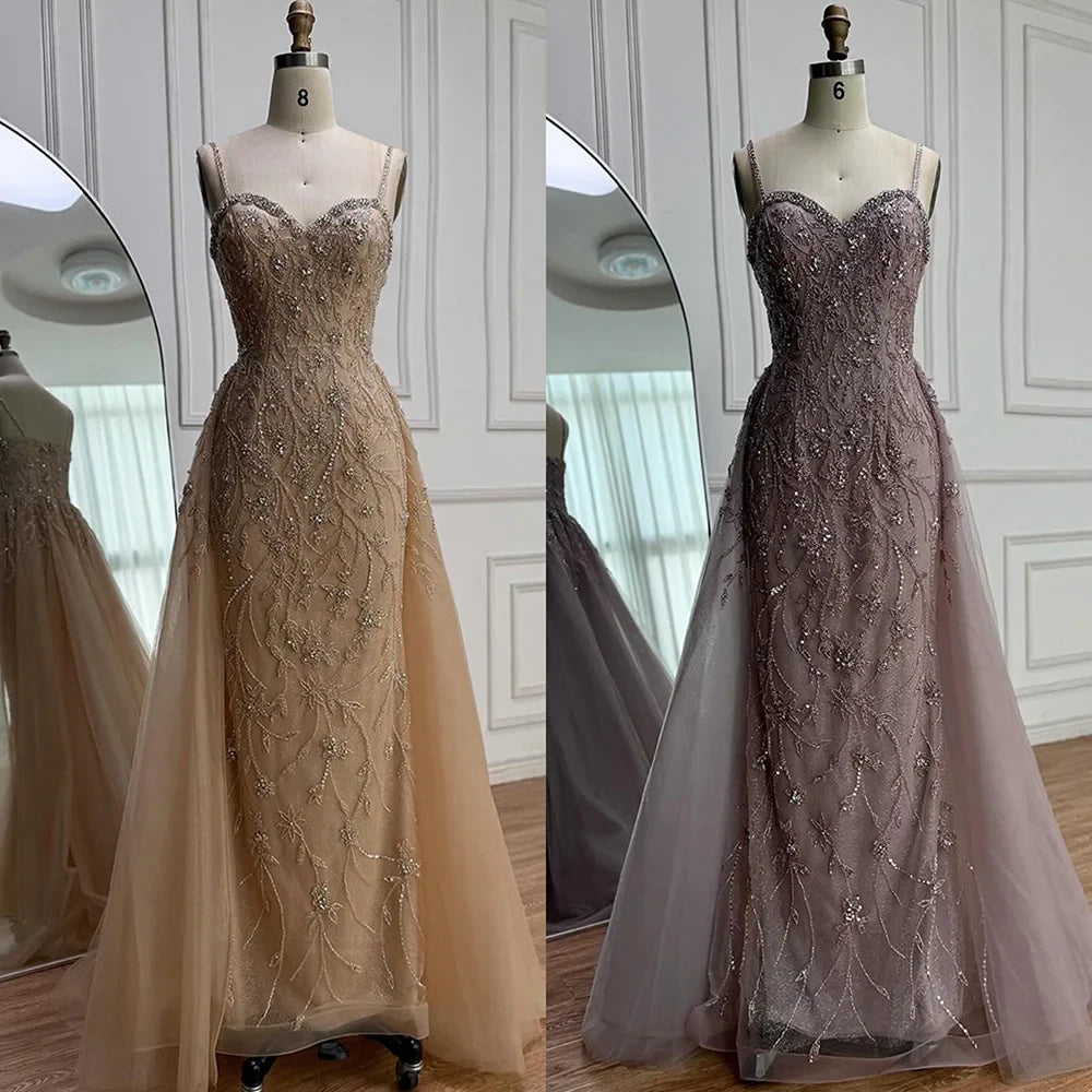 Luxury Nude Beaded Evening Dress with Overskirt 2025 LA73121