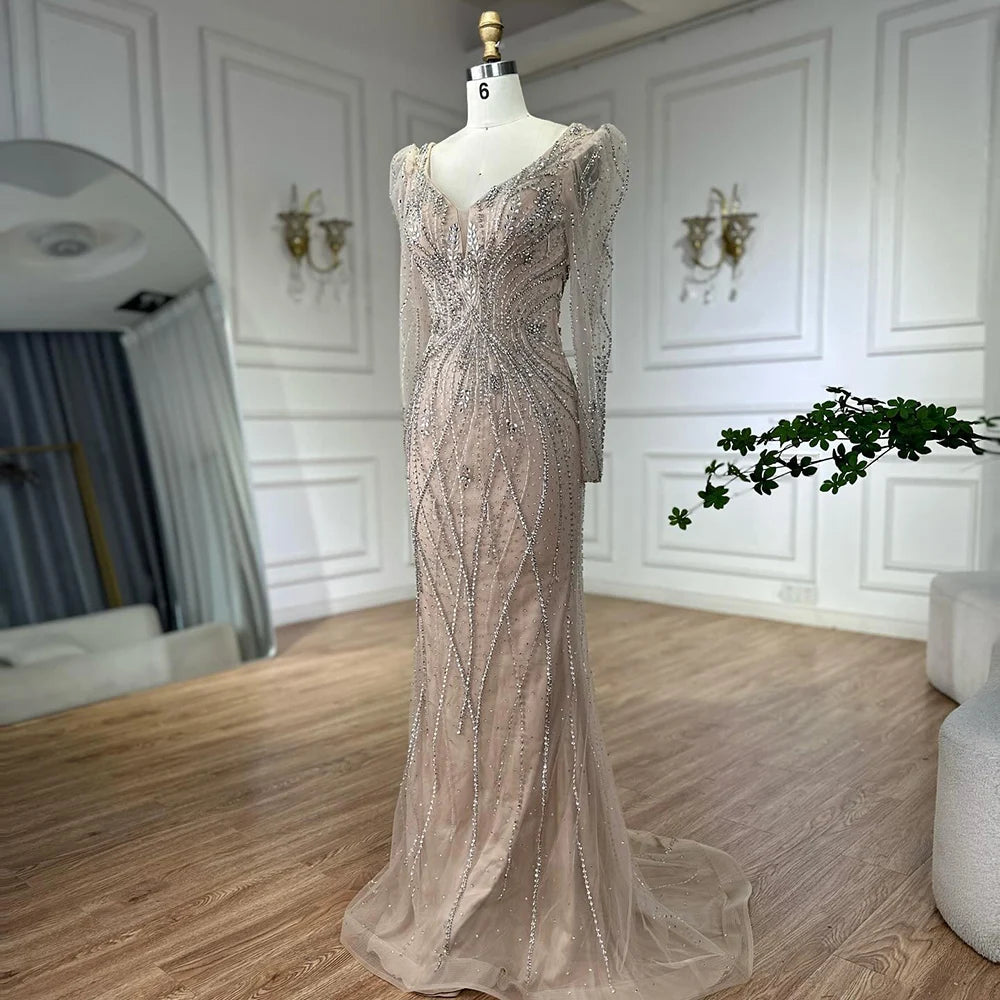 Luxury Nude Beaded Mermaid Evening Gown LA72827 for Formal Occasion