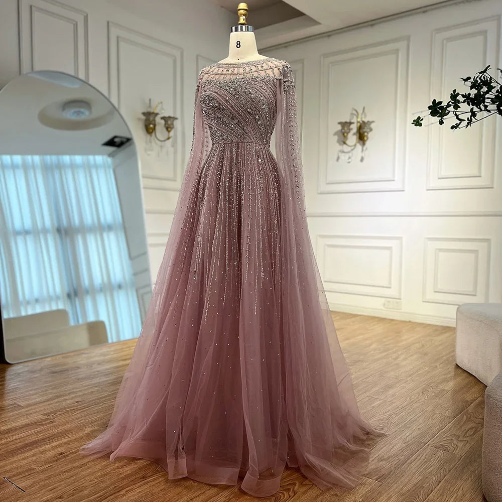 Luxury Caramel Beaded Evening Dress with Cape LA72994