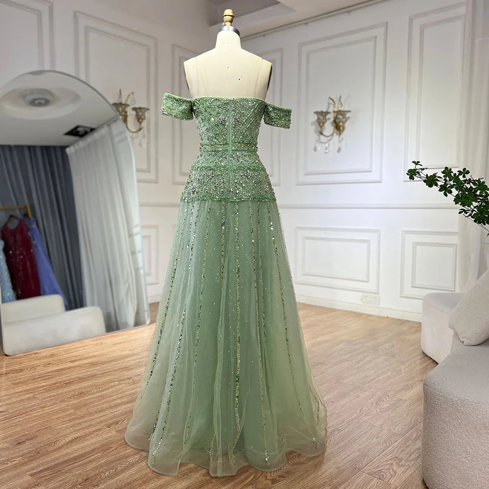Serene Hill Off The Shoulder A-Line Caramel Beaded Luxury Evening Dress for Formal Occasion Saudi LA72709