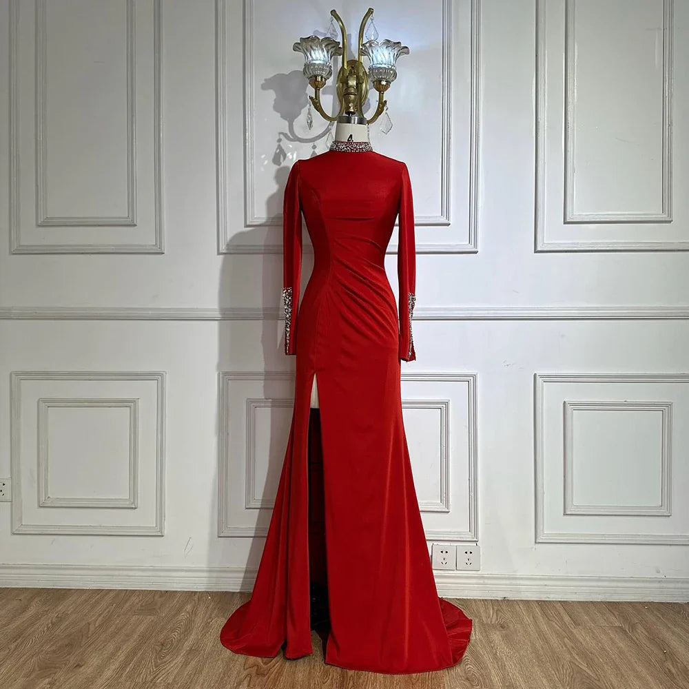 Luxury Black Satin Long Sleeves Mermaid Evening Dress LA72476