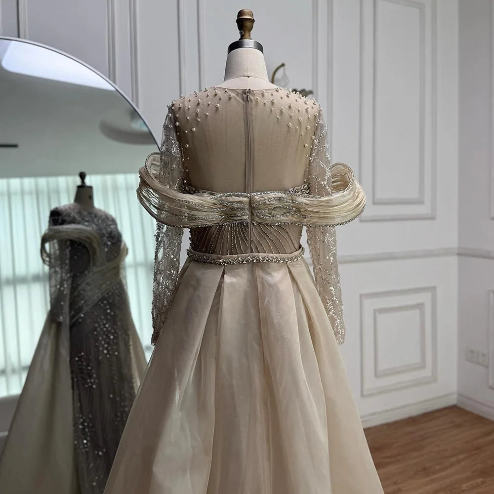 Luxury Nude Beaded Mermaid Evening Dress with Overskirt LA72932