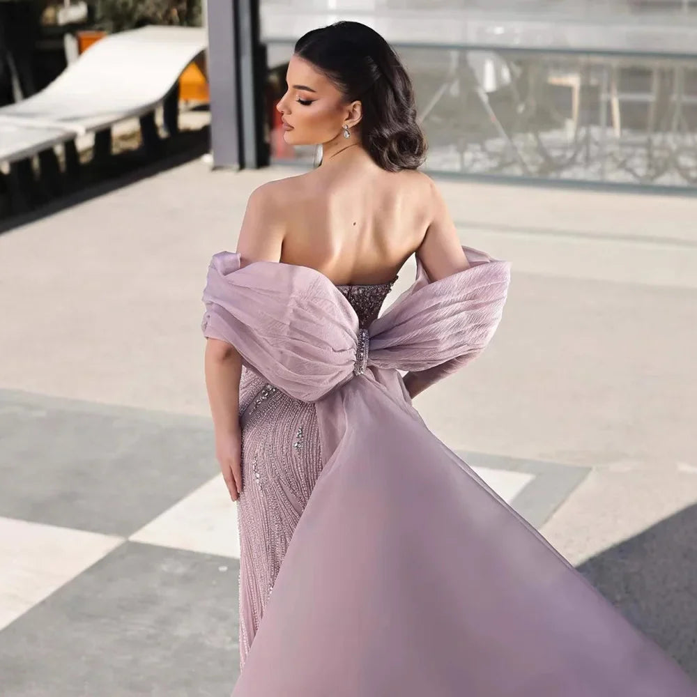 Luxury Designer Pink Mermaid Evening Dress with Big Bow LA73061