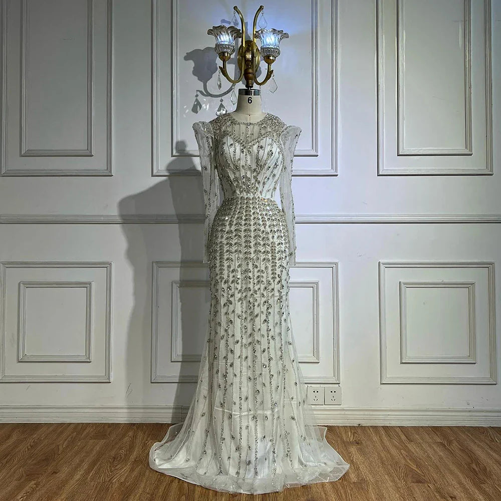 Luxury Dubai Pink Elegant Pearls Beaded Mermaid Evening Dress LA72826