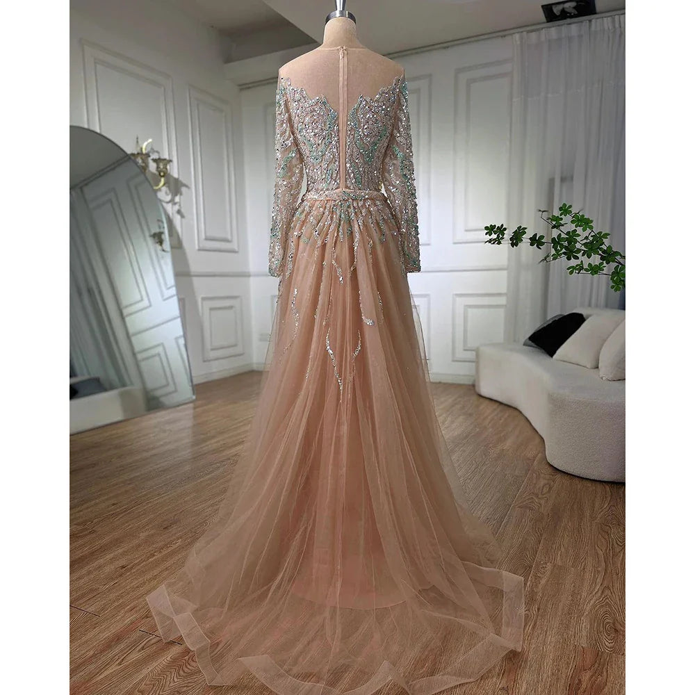 Serene Hill Muslim Nude Mermaid With Overskirt Beaded Split Long Evening Dresses Gowns For Woman Wedding Party 2025 LA71995