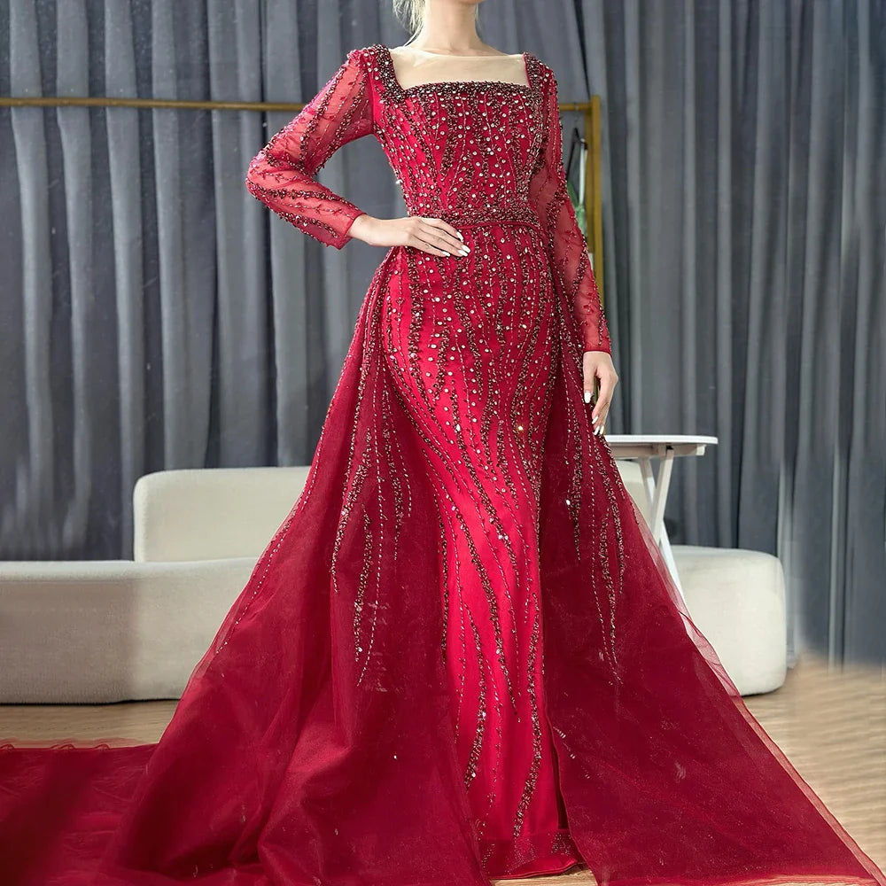 Modest Green Mermaid Evening Dress with Overskirt LA72710