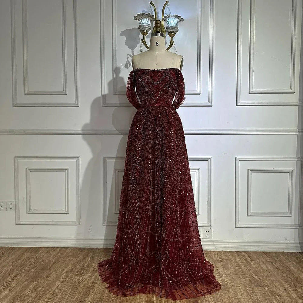 Luxury Nude A-Line Evening Gown with Pearl Beading LA72738A