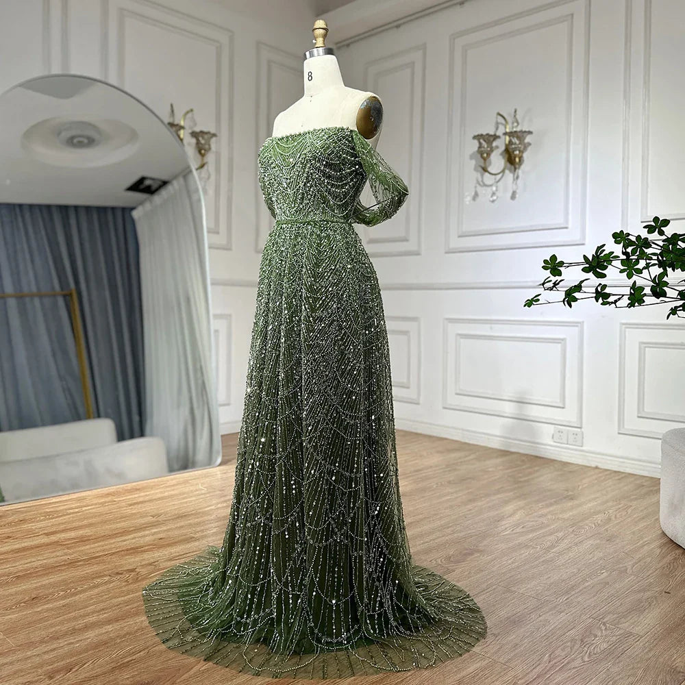 Luxury Nude A-Line Evening Gown with Pearl Beading LA72738A