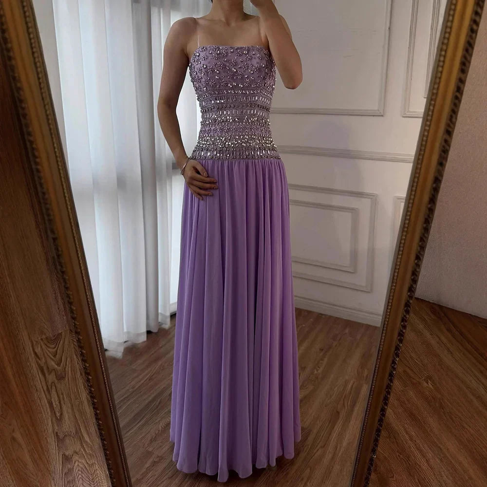 Lilac Strapless Beaded A Line Arabic Evening Dress LA73044