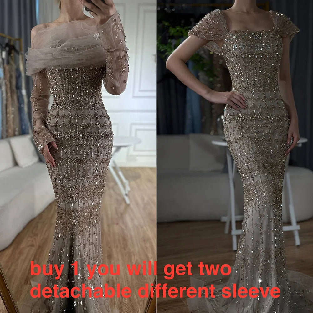 Luxury White Mermaid Beaded Evening Dress with Short Sleeves LA72714