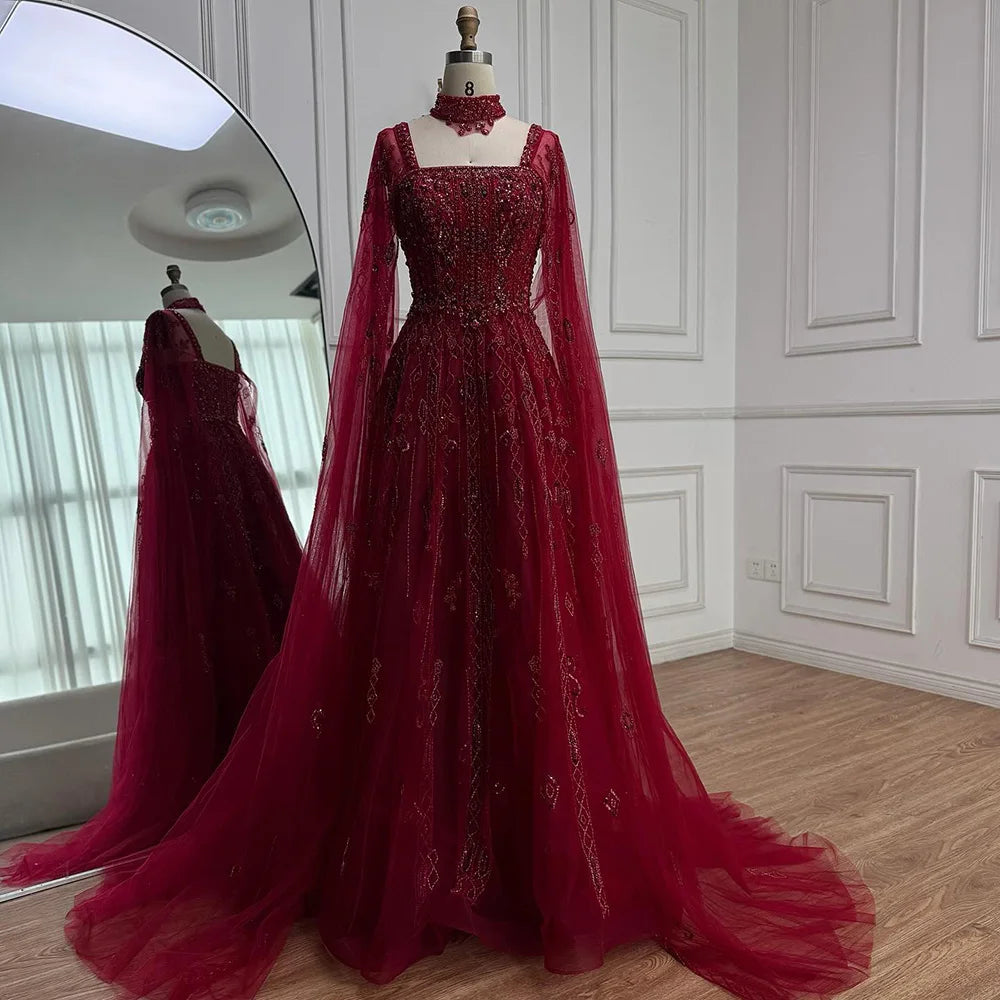 Luxury Designer Nude A-Line Crystal Beaded Arabic Evening Dress LA72764