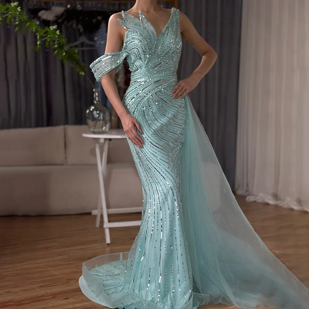 Luxury Dubai Arabic Pink Mermaid Elegant One Shoulder Beaded Long Evening Dresses Gowns for Formal Occasion LA72662A