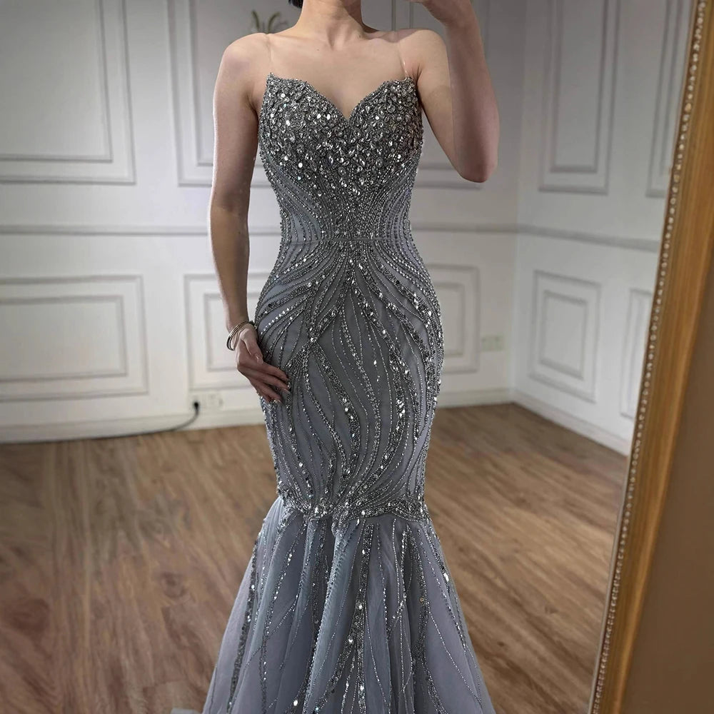 Luxury Pink Beaded Strapless Mermaid Evening Dress LA73124