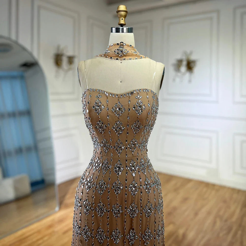 Luxury Nude Beaded Mermaid Evening Dress for Occasion Saudi LA72871