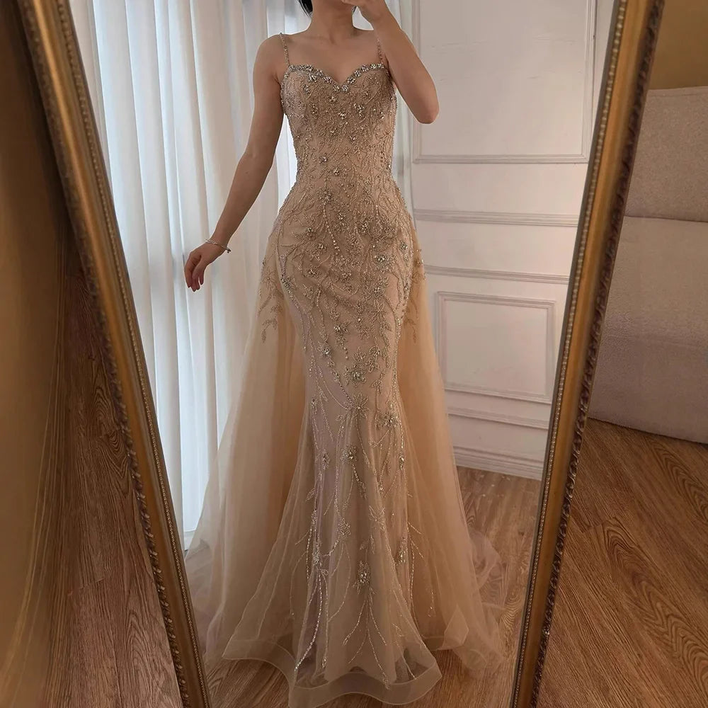 Luxury Nude Beaded Evening Dress with Overskirt 2025 LA73121