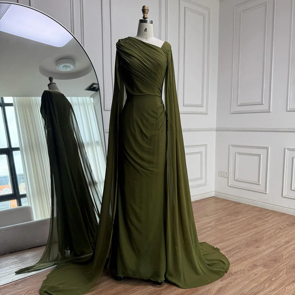Luxury Olive Green Beaded Stretch Mermaid Evening Dress LA73092