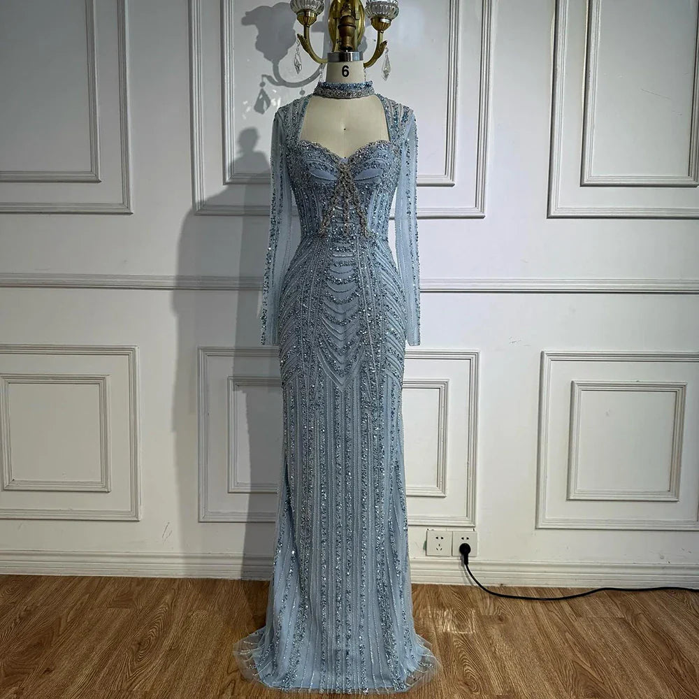 Caramel Beaded Mermaid Evening Dress with Long Sleeves LA72560B