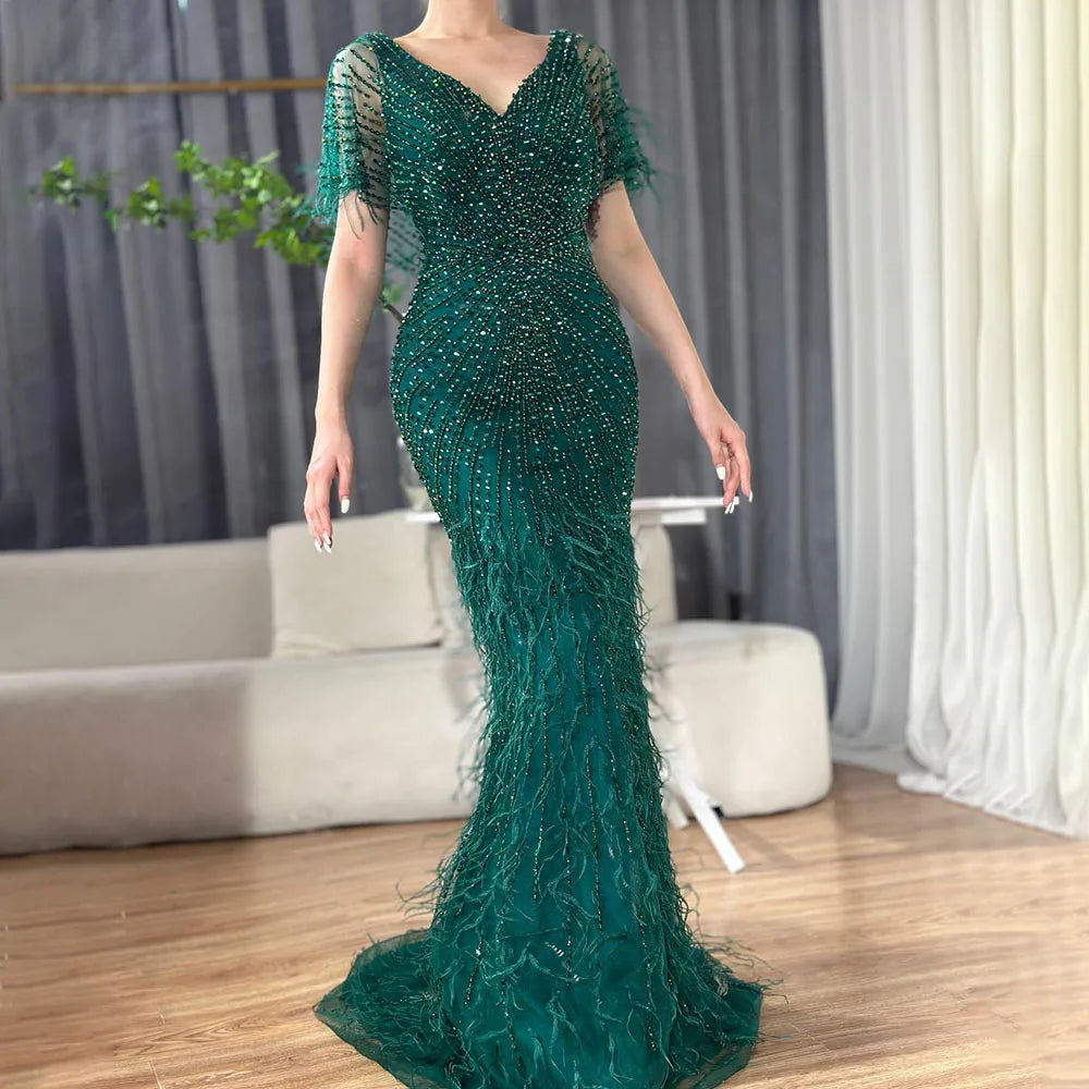 Dubai Feathers Brown Mermaid Evening Dresses LA71323
