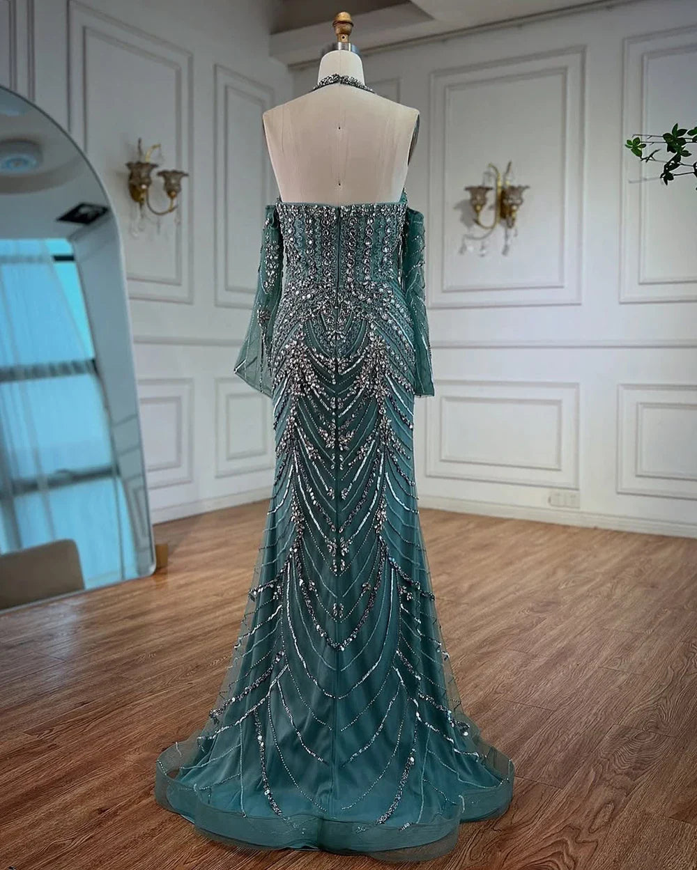 Luxury Turquoise Halter Mermaid Evening Dress LA72980