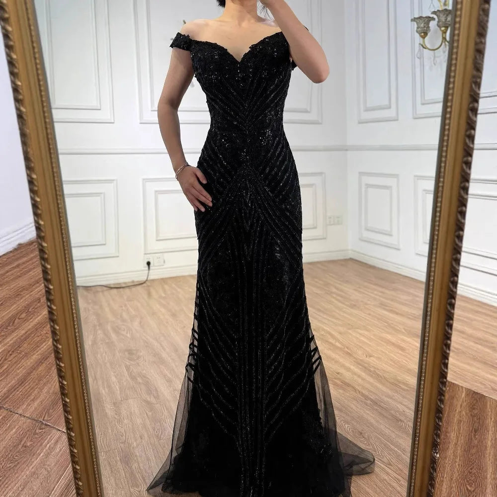 Luxury Silver Gray Off Shoulder Mermaid Evening Dress LA73018