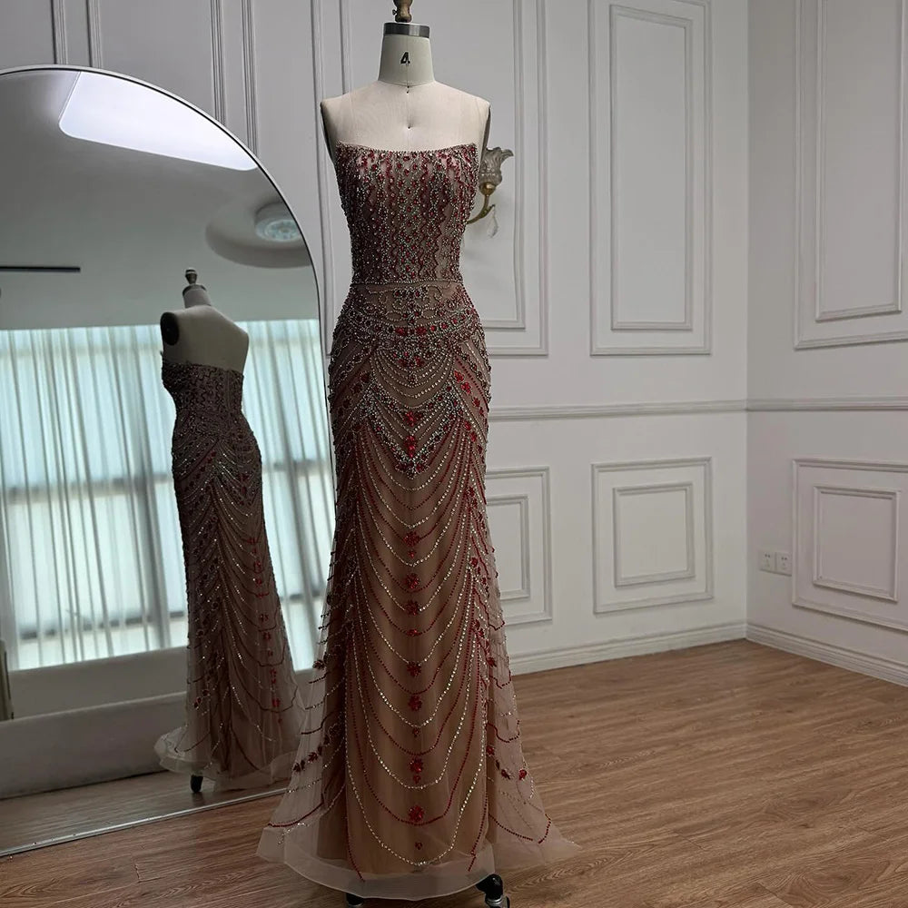 Luxury Green Beaded Saudi Arabic Evening Gown for Formal Occasion LA72842