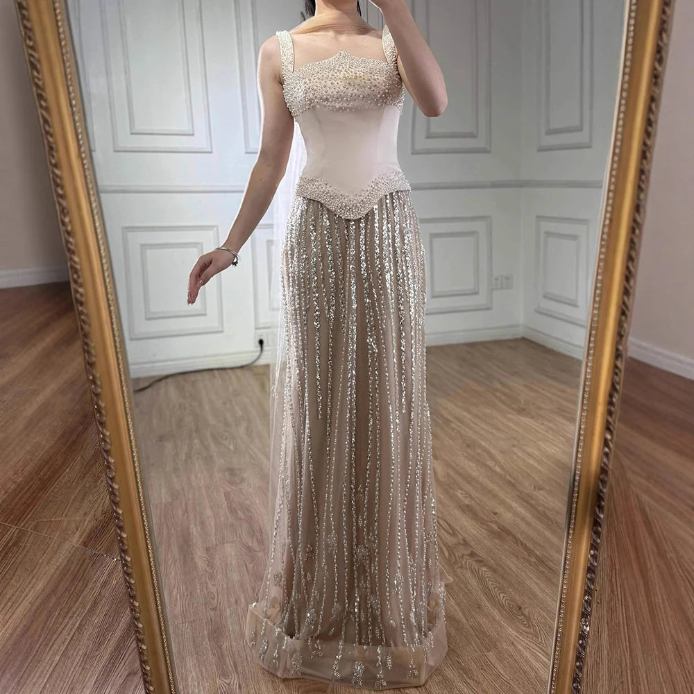 Glamorous Strapless Mermaid Evening Dress with Pearls LA73070
