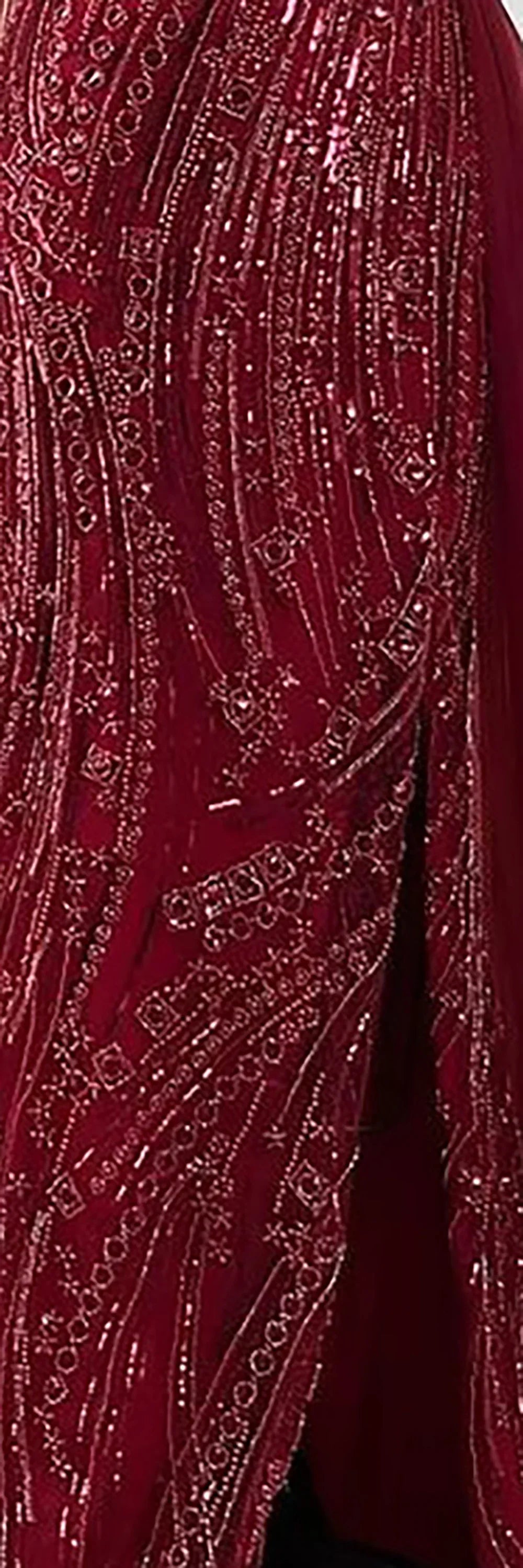 Orange Beaded Evening Dress with Slit Spaghetti Straps LA72542