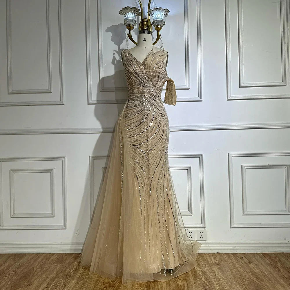Luxury Dubai Arabic Pink Mermaid Elegant One Shoulder Beaded Long Evening Dresses Gowns for Formal Occasion LA72662A