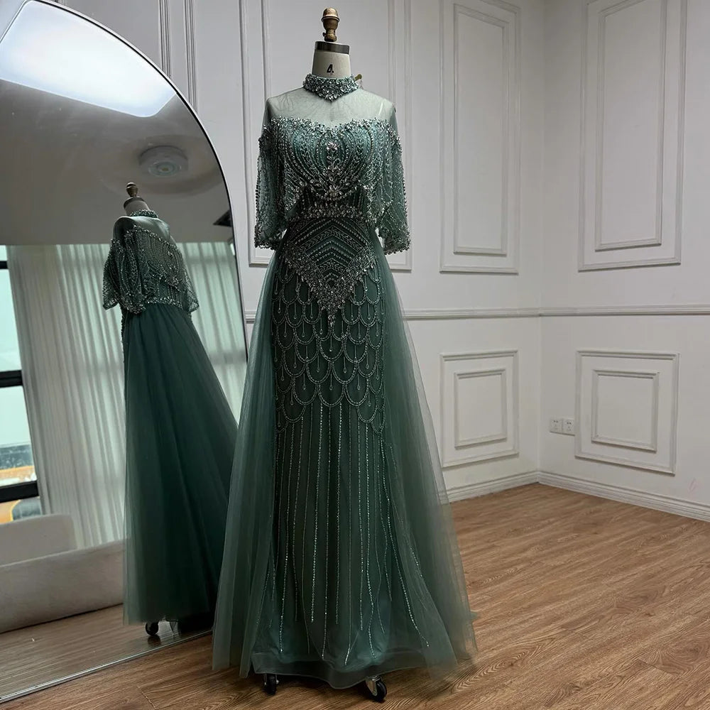 Luxury Gray Beaded Evening Dress with Overskirt LA73129