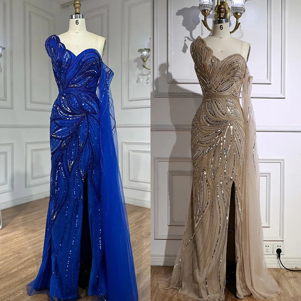 Luxury Royal Blue One Shoulder Mermaid Evening Dress LA72869