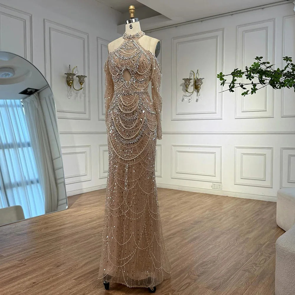 Nude Cutout Luxury Evening Dress Dubai Style for Women LA72607
