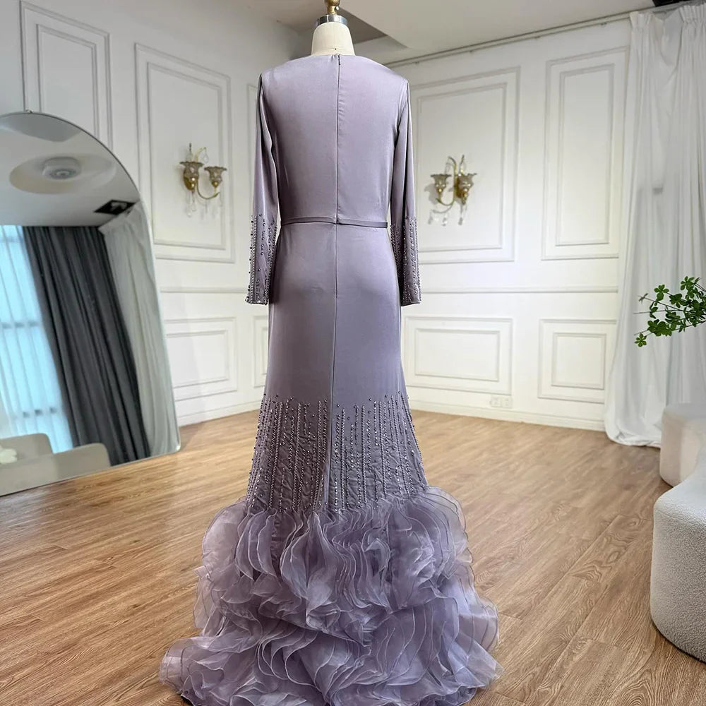 Luxury Lilac Ruffles Dubai Evening Dress Saudi Wedding Party LA72952