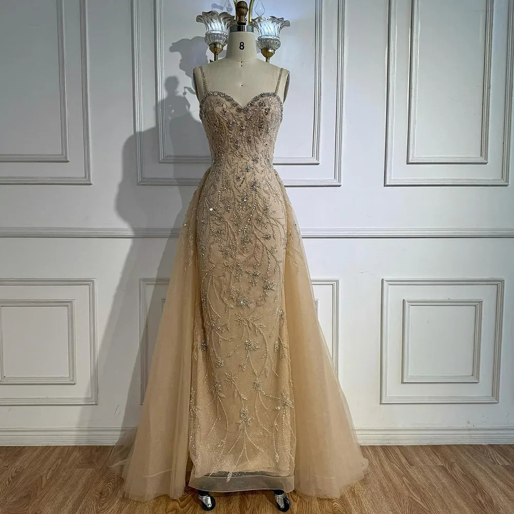 Luxury Nude Beaded Evening Dress with Overskirt 2025 LA73121