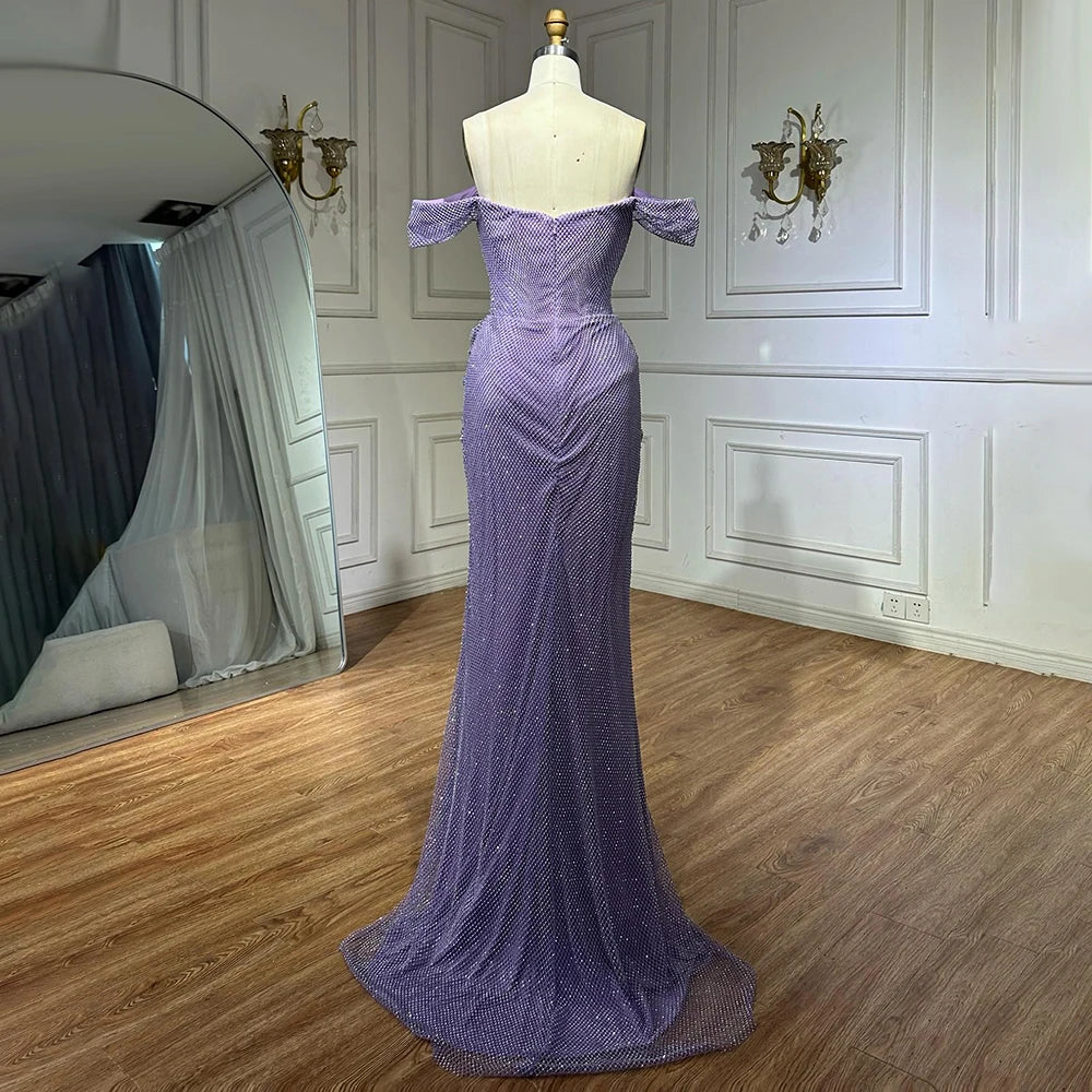 Dubai Elegant Purple Evening Dress with Sleeveless Tulle LA72790