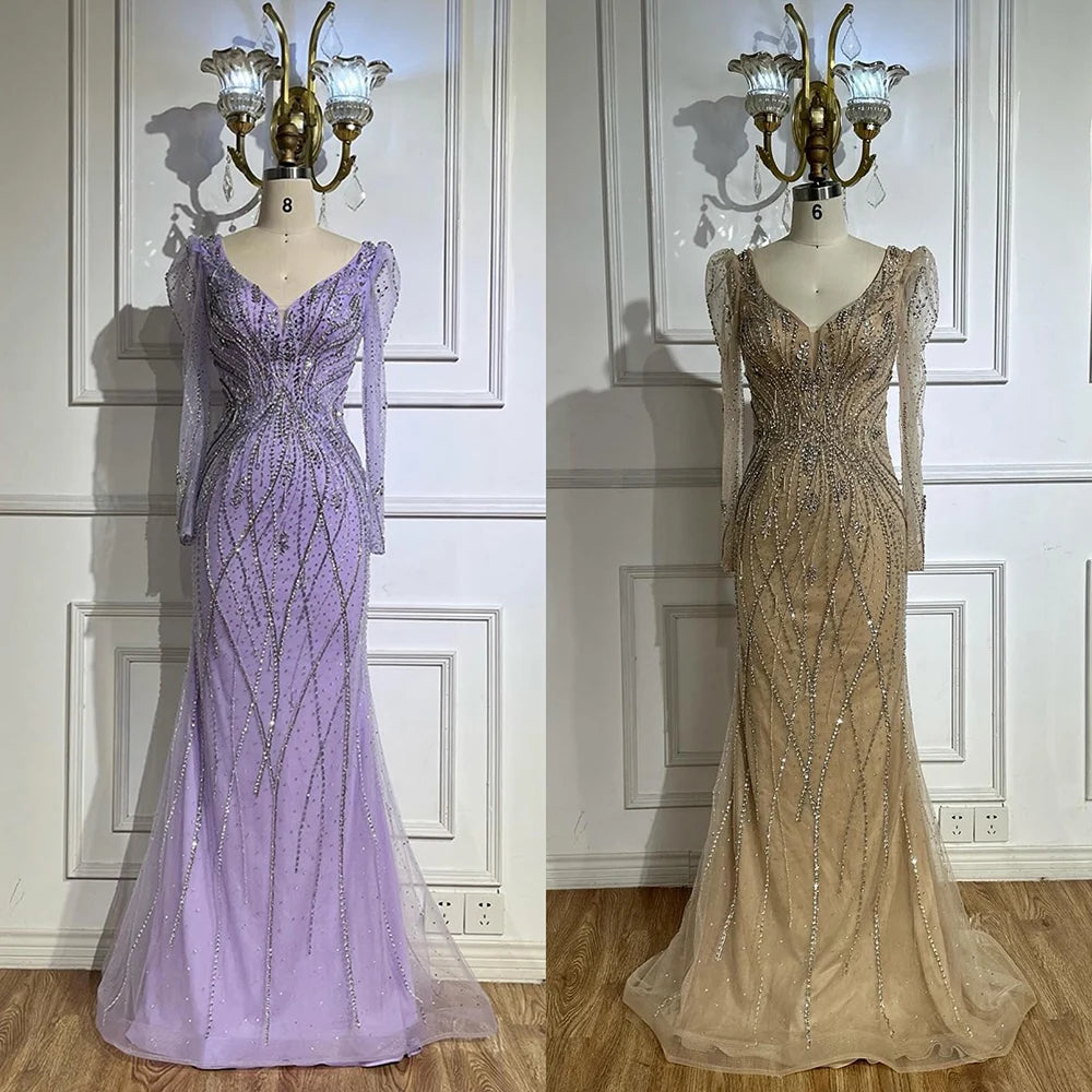 Luxury Nude Beaded Mermaid Evening Gown LA72827 for Formal Occasion