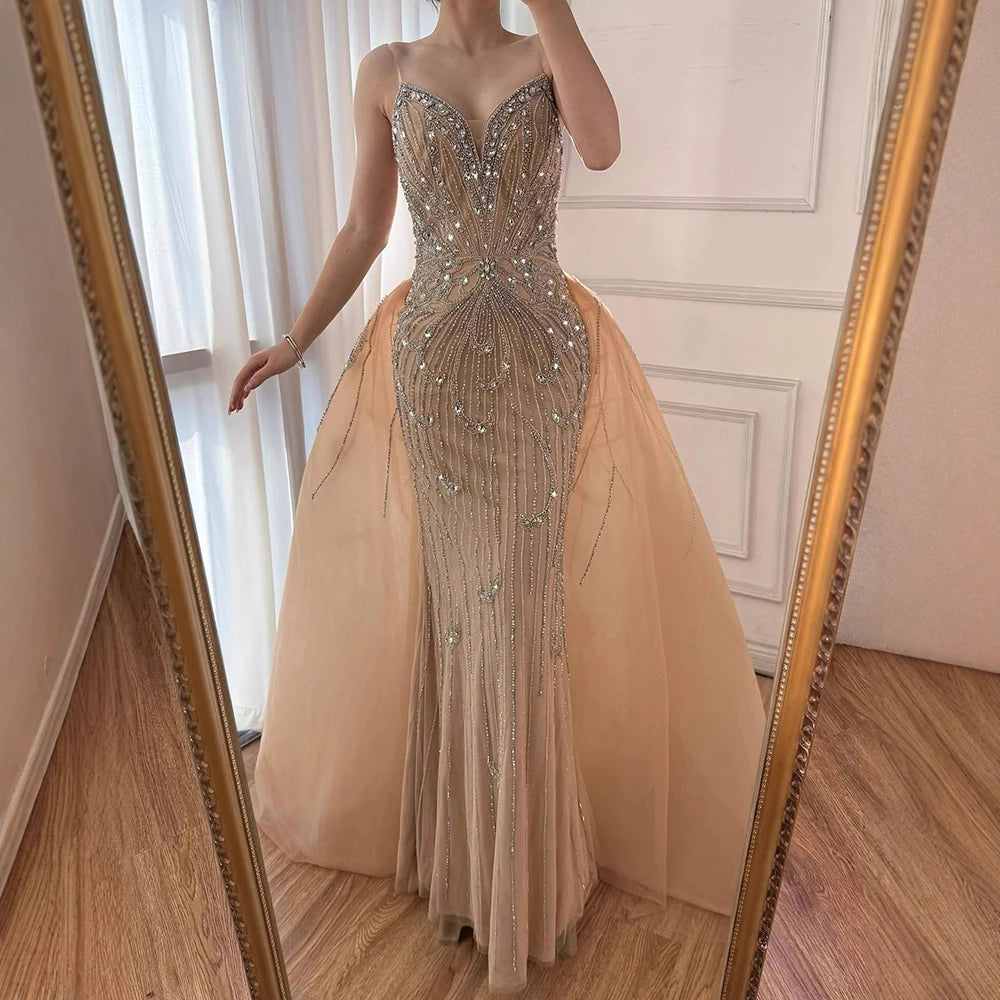Luxury Turquoise Mermaid Evening Dress with Overskirt LA72880