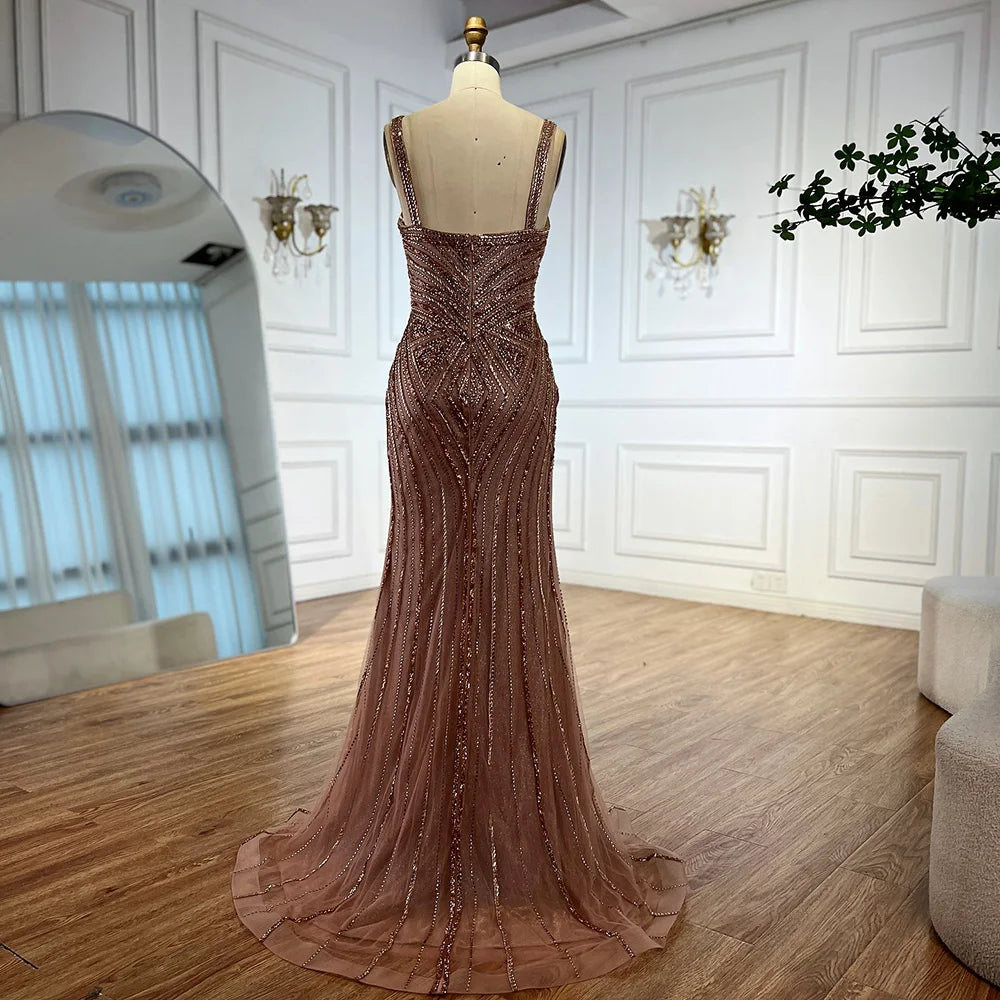 V Neck Beaded Sleeveless Mermaid Evening Dress LA73013